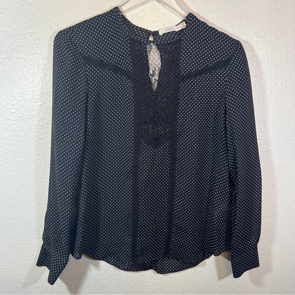 A.L.C. Tops - A.L.C. polka dot lace insert 100% silk black and white long sleeve blouse